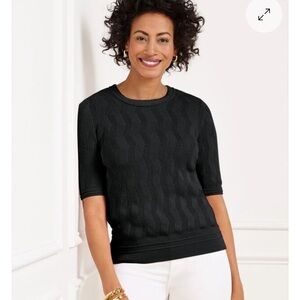 Talbots Black Short-Sleeve Cable Knit Top